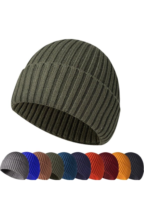 Winter Beanie Hat, Unisex Warm Stretchy Soft Cuffed Skullcap,Thermal Striped Roll Up Edge Ribbed Watch Cap (Black)