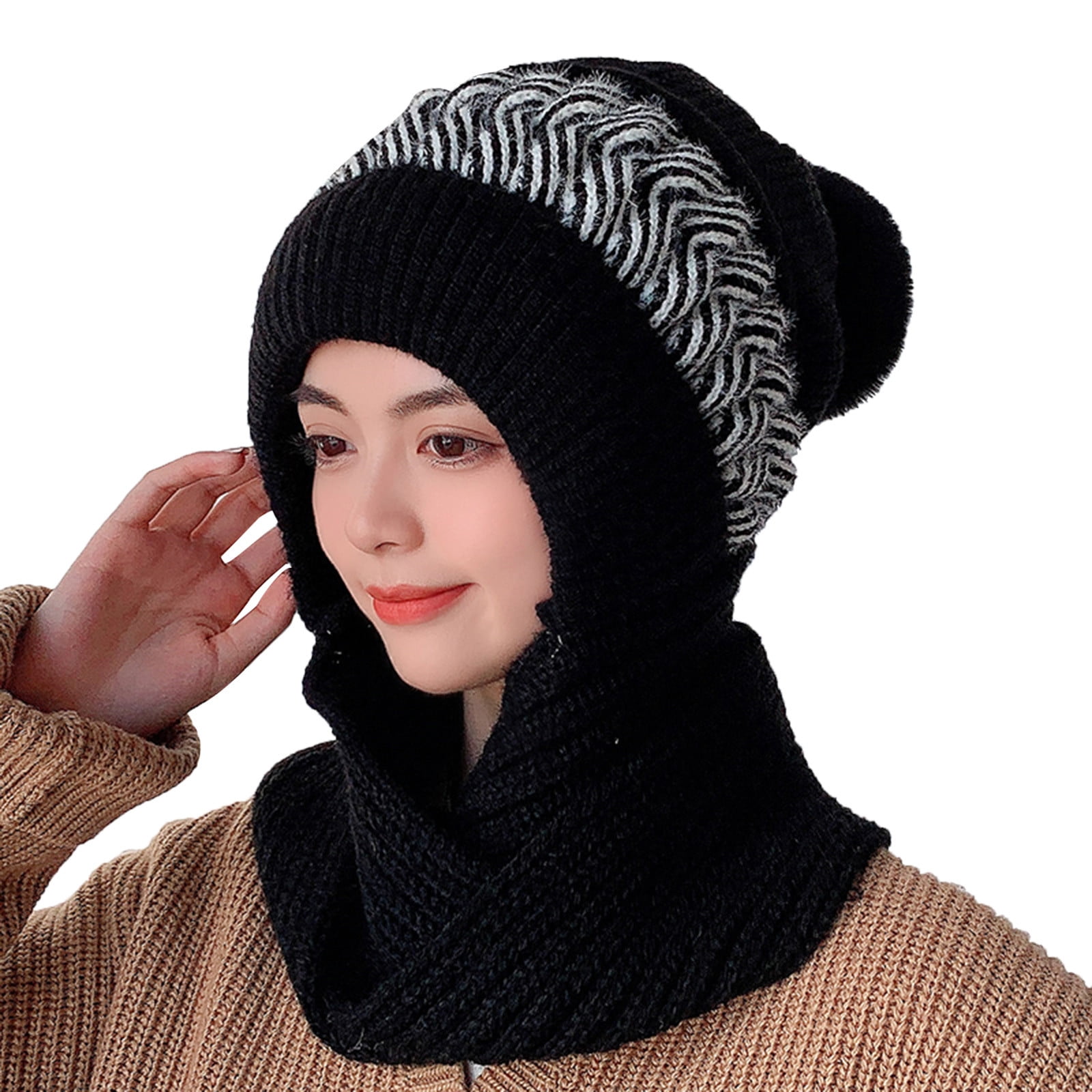 Winter Beanie Hat Women Slouchy Knit Warm Wool Scarf Integrated ...