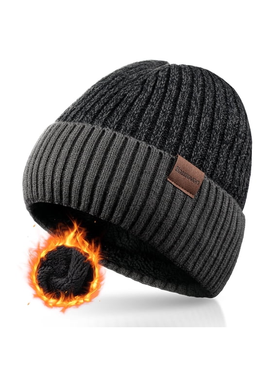 Winter Beanie Hat for Men Women: Warm Fleece Lined Beanie Knit Ski Stocking Cap Cuffed Cap for Cold Weather Running