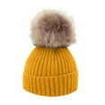 thumbnail image 1 of Winter Beanie Hat for Unisex Boys Girls Kids Knitted Fleece Lined Faux Fur Pom Pom Hats Warm Thick Knit Beanie Cap Aged 1-6 under $10, 1 of 3