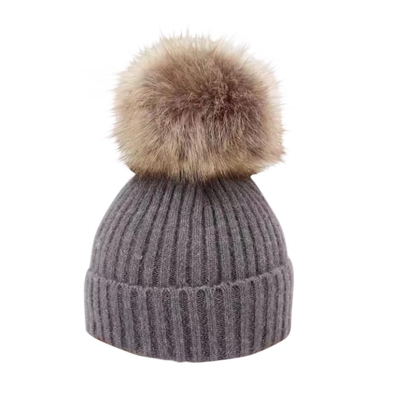 Winter Beanie Hat for Unisex Boys Girls Knitted Fleece Lined Faux Fur Pom Pom Hats Warm Thick Knit Beanie Cap Aged 1-6 under $10