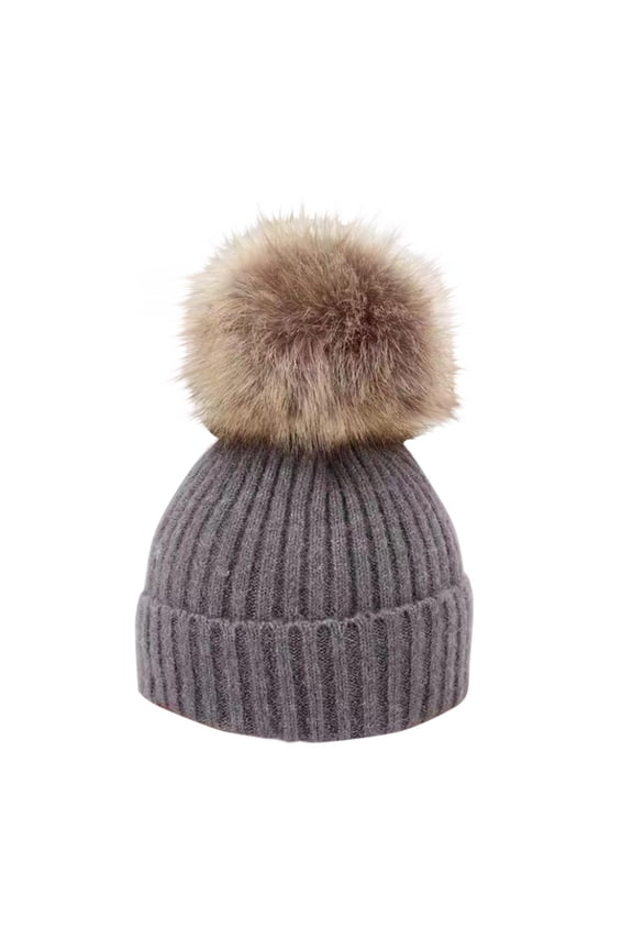 Winter Beanie Hat for Unisex Boys Girls Knitted Fleece Lined Faux Fur Pom Pom Hats Warm Thick Knit Beanie Cap Aged 1-6 under $10