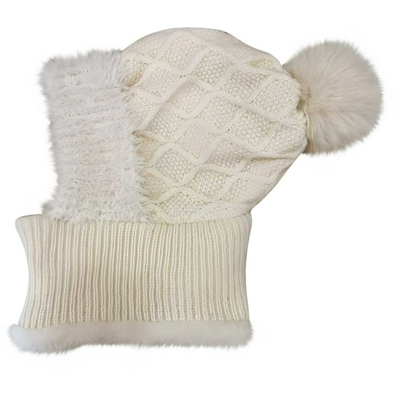 Winter Beanie Hat for Women, 3-in-1 Knit Mask Scarf Hat Outdoors Ski Windproof Hat, Fleece Lined Scarf Mask Warm Cap with Drawstring (Beige)