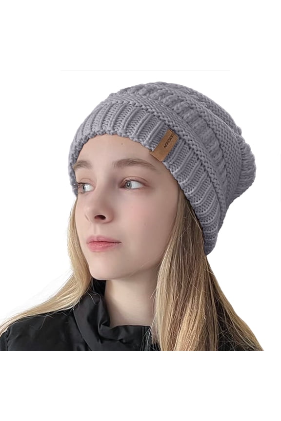 Winter Beanie Hat for Women, Chunky Cable Knit Warm Soft Stretch Skull Cap - Gray, Christmas's Day Gift for Her