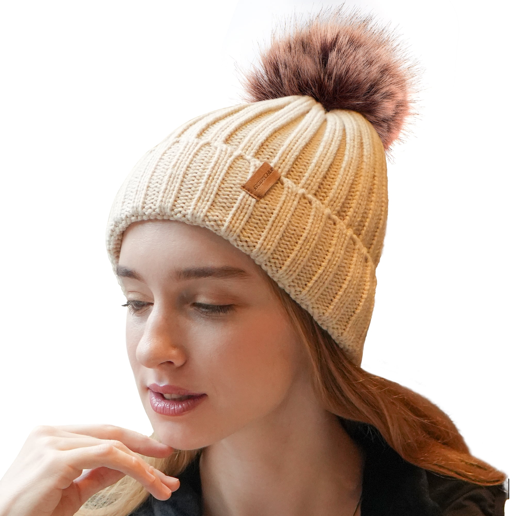 REDESS Stylish Women's Winter Pom Pom Beanie Hat in Dot Black
