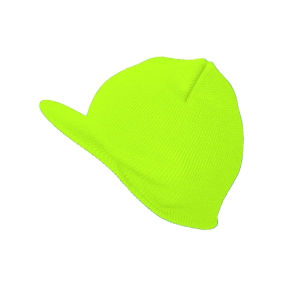 Winter Beanie Hat with Visor Brim Warm Knit Cuffless Beanie Cap, Neon Green