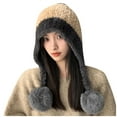 thumbnail image 1 of ZQUUVOU Winter Beanie Hats For Women Warm Knit Skull Cap Fur Hat With Pompom Russian Ushanka Trapper Hat Ear Cover Khaki, 1 of 4