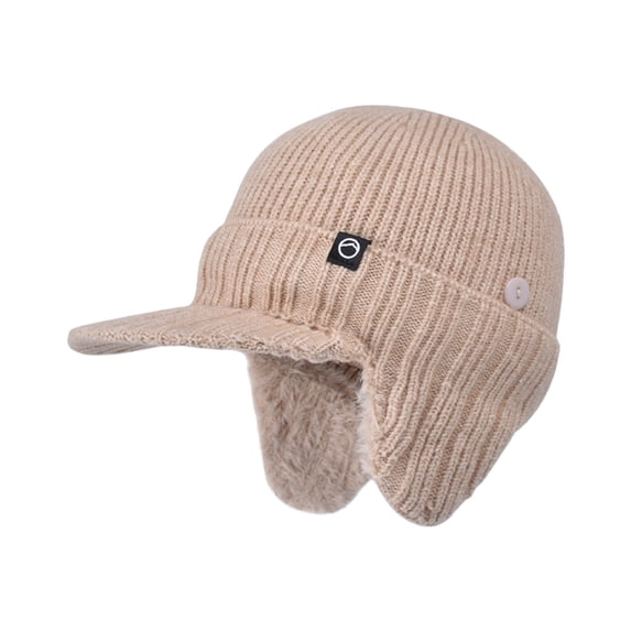 Winter Beanie Hats for Men Cozy Trapper with Ear Flaps & Brim Baseball Cap Earflaps Trapper Hat for Men Head Beanie Hats with Brim and Ear Flaps Knit Beanie Hats with Visor&Ear Flaps
