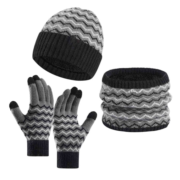 ZQUUVOU Winter Beanie Hats Scarf Gloves Set Thick Warm Slouchy Beanies Hat Knit Skull Cap Neck Warmer For Men Women Black