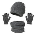 thumbnail image 1 of Winter Beanie Hats Scarf with Gloves Warm Knit Themal Gloves Long Scarf Set Men's Winter Warm Plus Velvet Thick Hat Scarf Neck Solid Color Screen Gloves Three Piece Set Hat Gray, 1 of 4
