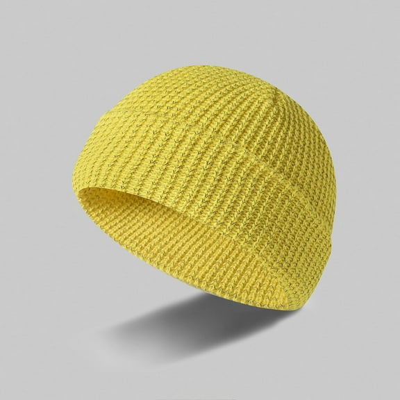 Winter Beanie Hats, Unisex Thermal Toboggan Cold Weather Cuffed Caps Winter Woolen Melon Hat Reflective Silk Knitted Hat Solid Color Fashion Thick Velvet Warm Ear Protection Toe Cap Hat Yellow