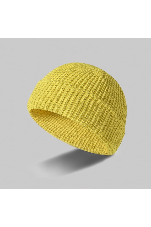 Winter Beanie Hats, Unisex Thermal Toboggan Cold Weather Cuffed Caps Winter Woolen Melon Hat Reflective Silk Knitted Hat Solid Color Fashion Thick Velvet Warm Ear Protection Toe Cap Hat Yellow