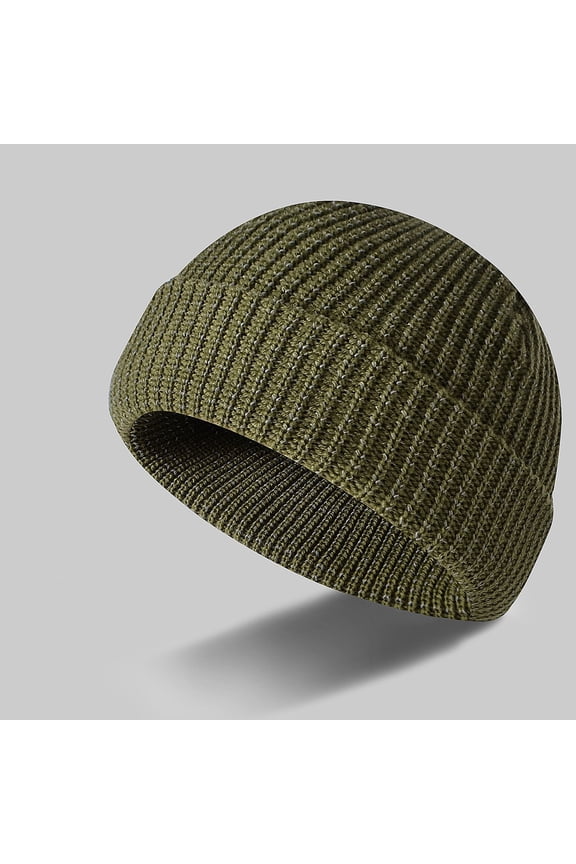 Winter Beanie Hats, Unisex Thermal Toboggan Cold Weather Cuffed Caps Winter Woolen Melon Hat Reflective Silk Knitted Hat Solid Color Fashion Thick Velvet Warm Ear Protection Toe Cap Hat Army Green