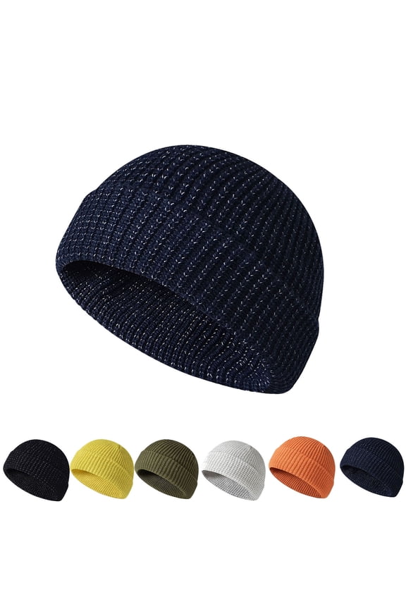 Winter Beanie Hats, Unisex Thermal Toboggan Cold Weather Cuffed Caps Winter Woolen Melon Hat Reflective Silk Knitted Hat Solid Color Fashion Thick Velvet Warm Ear Protection Toe Cap Hat Black