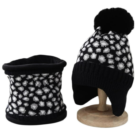 Winter Beanie Hats and Scarf Set for Womens Slouchy Leopard Animal Knitted Cap Vintage Cheetah Print Winter Necessaries