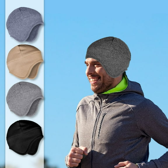 Winter Beanie Hats for Men Outdoor Stretchy Knit Ski Caps with Earflap Windproof