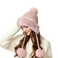 thumbnail image 1 of Winter Beanie Hats for Women with Ear Flaps Crochet Skull Cap Warm Outdoor Ski Snow Hats Pompoms, 1 of 5