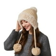 thumbnail image 1 of Winter Beanie Hats for Women with Ear Flaps Crochet Skull Cap Warm Outdoor Ski Snow Hats Pompoms, 1 of 5