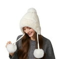 thumbnail image 1 of Winter Beanie Hats for Women with Ear Flaps Crochet Skull Cap Warm Outdoor Ski Snow Hats Pompoms, 1 of 5