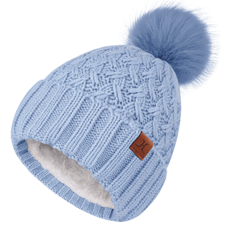 Winter Beanie Hats for Women with Fleece Lined Knitted Warm Womens Pom Pom Hat Chunky Cable Skull Cap Gifts