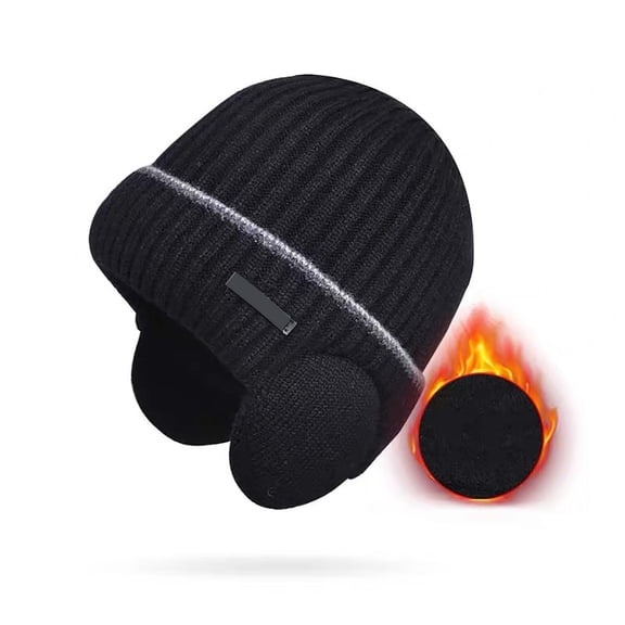 Winter Beanie Hats with Ear Flaps for Men Women, Lined Beanie Warm Winter Knitted Hat,Outdoor Windproof Knit Skull Cap