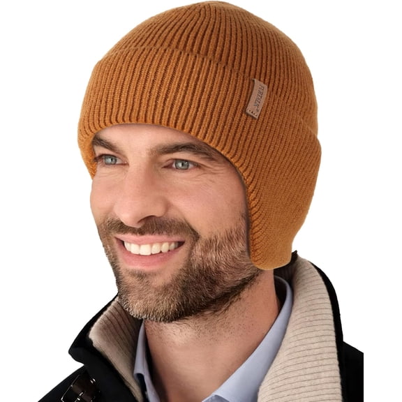 Winter Beanie Hats with Earflap for Men Warm Fleece Line Knitted Outdoor Caps
