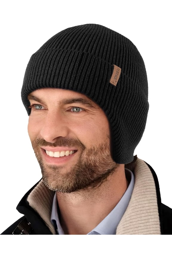 Winter Beanie Hats with Earflap for Men Warm Fleece Line Knitted Outdoor Caps