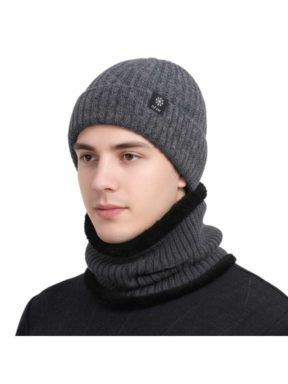 Winter Beanie Hats with Earflap for Women Men, Outdoor Warm Knitted Stocking Caps with Ear Warmer,Earmuff Skull Cap Hat,Gray