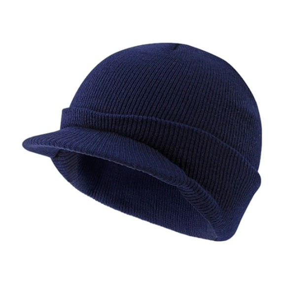 Winter Beanie With Brim For Men Women Thick Warm Stylish Knit Beanie Hat Navy