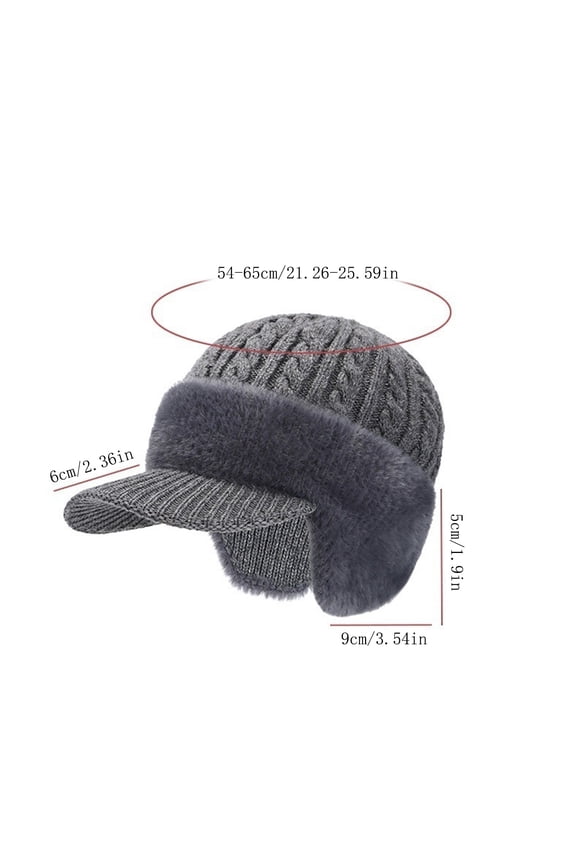 Winter Beanie with Brim Ear Flaps for Men Women, Warm Fleece Lined Knit Hat Stocking Caps for Cold Weather (Khaki)