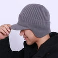 thumbnail image 1 of Winter Beanie with Brim Ear Flaps for Men Women, Warm Fleece Lined Knit Hat Stocking Caps for for The Cold Weather Dark Gray, 1 of 3