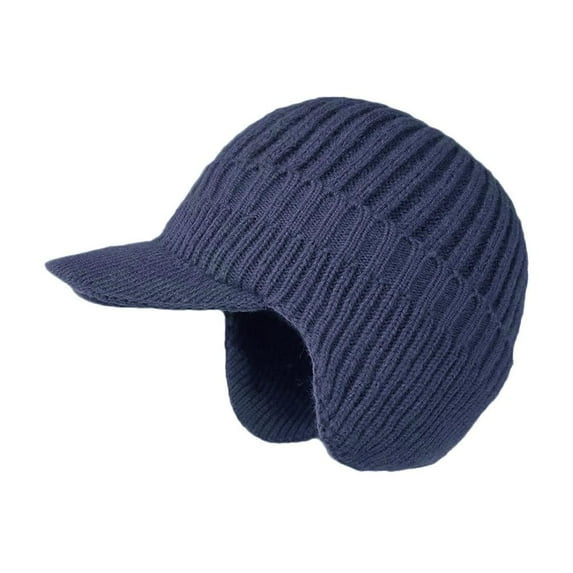 Winter Beanie with Brim,Hat with Visor & Earflaps For Men,All Weather Lined Brim Beanie Fleece Unisex Caps