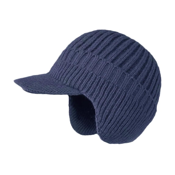 Winter Beanie with Brim,Hat with Visor & Earflaps for Men,All Weather Brim Beanie Fleece Lined Unisex Caps