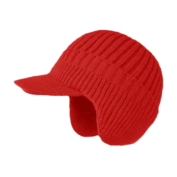 Winter Beanie with Brim,Hat with Visor & Earflaps for Men,All Weather Brim Beanie Fleece Lined Unisex Caps