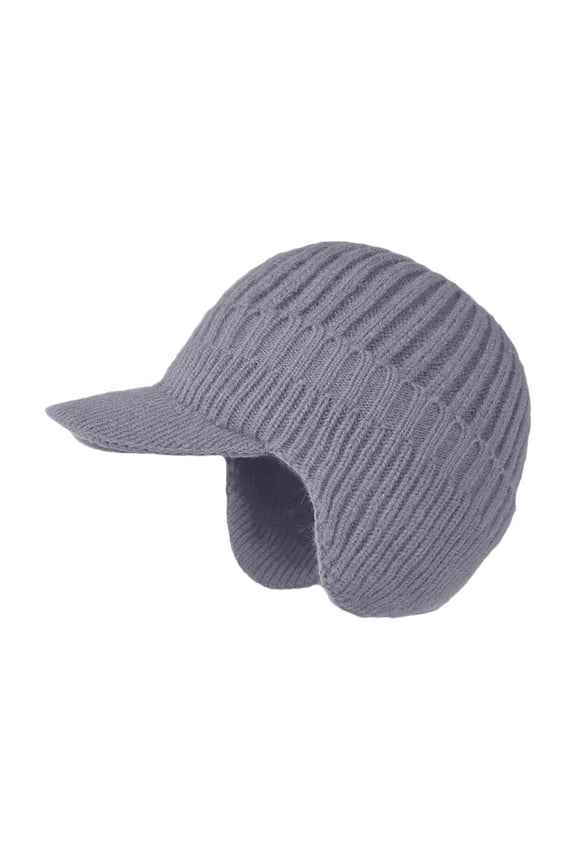 Winter Beanie with Brim,Hat with Visor & Earflaps for Men,All Weather Fleece Unisex Caps Brim Lined Beanie R1C7