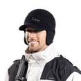 thumbnail image 1 of Winter Beanie with Brim and Ear Flaps, Lined Warm Knit Hat for Men Women (Black One Size), 1 of 4