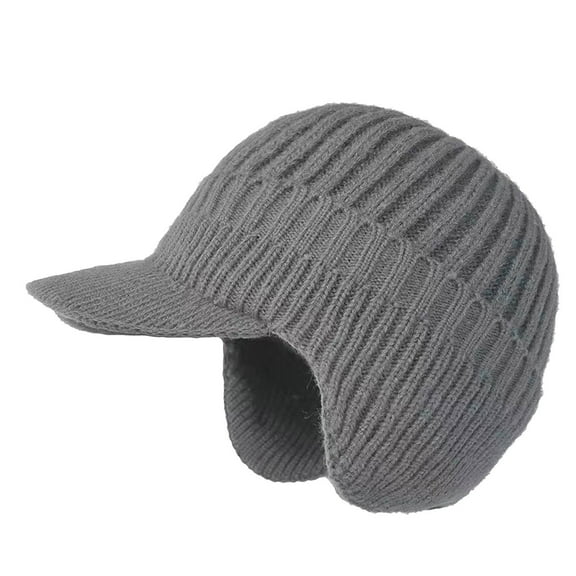 Winter Beanie with Brim and Ear Flaps, Knit Warm Knit Hat for Men Women Outdoor Thermal Stocking Cap