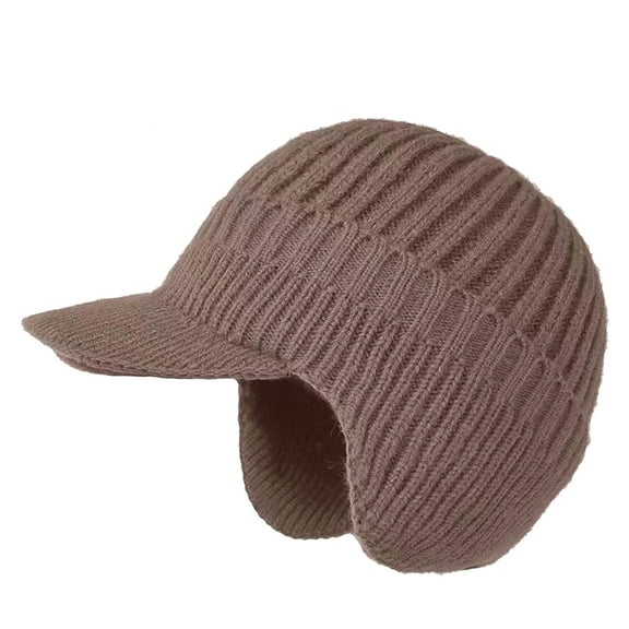 Winter Beanie with Brim and Ear Flaps, Knit Warm Knit Hat for Men Women Outdoor Thermal Stocking Cap