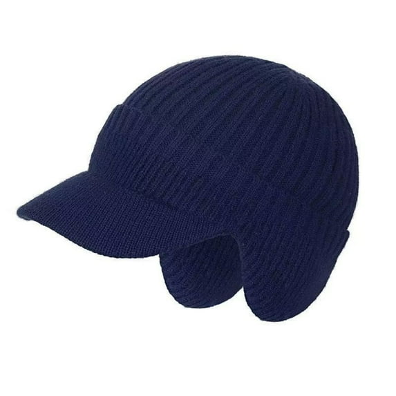 Winter Beanie with Brim and Ear Flaps for Men, Knitted hat with Fleece Lining for Warmth Caps, Thick Knit Winter Beanie Outdoor
