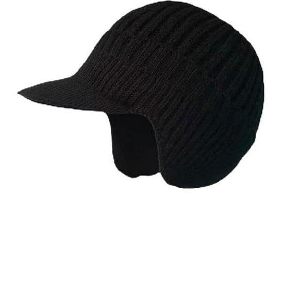 Winter Beanie with Brim and Ear Flaps for Men, Knitted hat with Fleece Lining for Warmth Caps, Thick Knit Winter Beanie Outdoor
