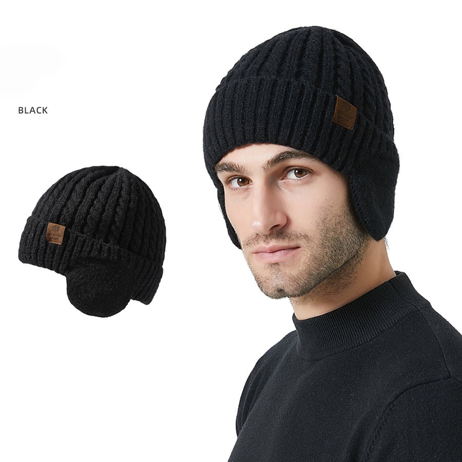 Winter Beanie with Earflap for Men Women, Warm Knit Soft Hat, Outdoor Beanie Unisex Caps Gifts for Men Women