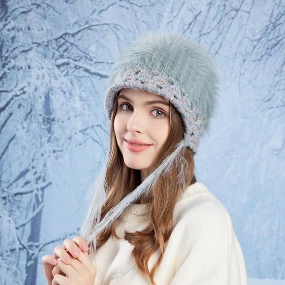 Winter Beanie with Earflap for Men Women Women's Winter Plush Warm Pullover Fashion Wool Hat Cold-proof Warm Hand-crocheted Knitted Hat Gray