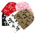 thumbnail image 1 of Winter Beanies Bow Print Fleece-Lined Beanie with Earflaps,Warm Windproof Beanie Hat for Men & Women, 1 of 3