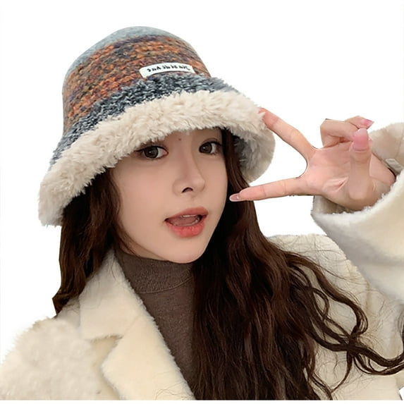 Winter Beanies Fluffy Warm Hat for Women Unisex Fisherman Caps Multicolor Plush Matching Color Bucket Basin Hat