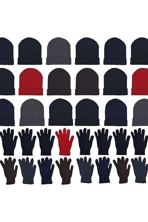 Winter Beanies & Gloves Combo Pack, Bulk Pack for Men Women, Warm Cozy Gift