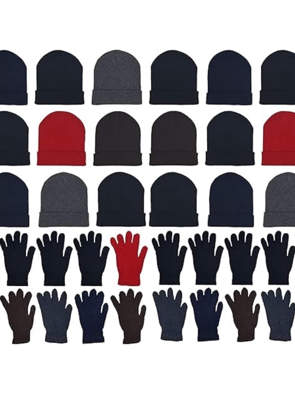 Winter Beanies & Gloves Combo Pack, Bulk Pack for Men Women, Warm Cozy Gift