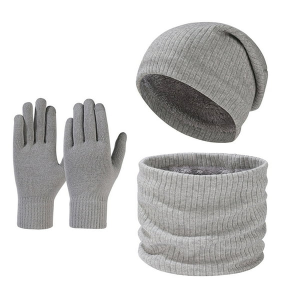 Winter Beanies Gloves Scarf Sets Womens Mens Fleece Lined Slouchy Knit Hats Neck Warmer Adult Teen Winter Warm Gear Gray