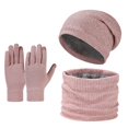 thumbnail image 1 of Winter Beanies Gloves Scarf Sets Womens Mens Fleece Lined Slouchy Knit Hats Neck Warmer Adult Teen Winter Warm Gear Pink, 1 of 2