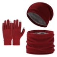 thumbnail image 1 of Winter Beanies Gloves Scarf Sets Womens Mens Fleece Lined Slouchy Knit Hats Neck Warmer Adult Teen Winter Warm Gear Wine, 1 of 2
