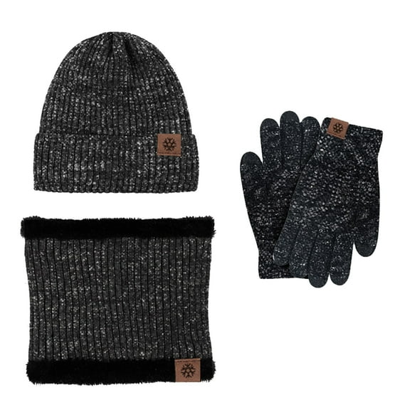 Winter Beanies Hats Hat Scarf Gloves Set Warm Knit Neck Warmer Wool Thermal Cap Outdoor Sport Ski Bike Mittens Men Women Caps For Men Women Fashion Dark Gray